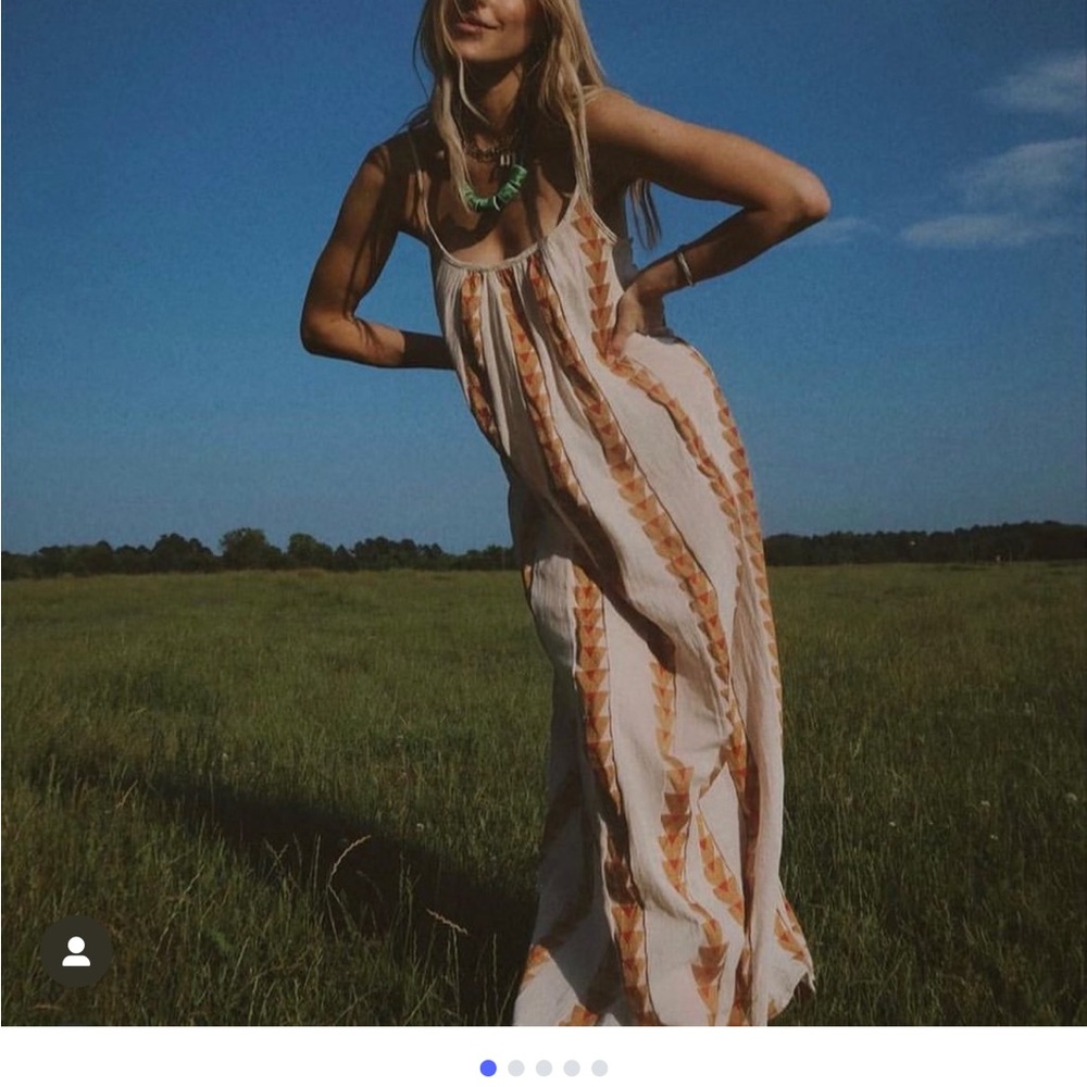 Bohemian Maxi Dress in Cream and Tan